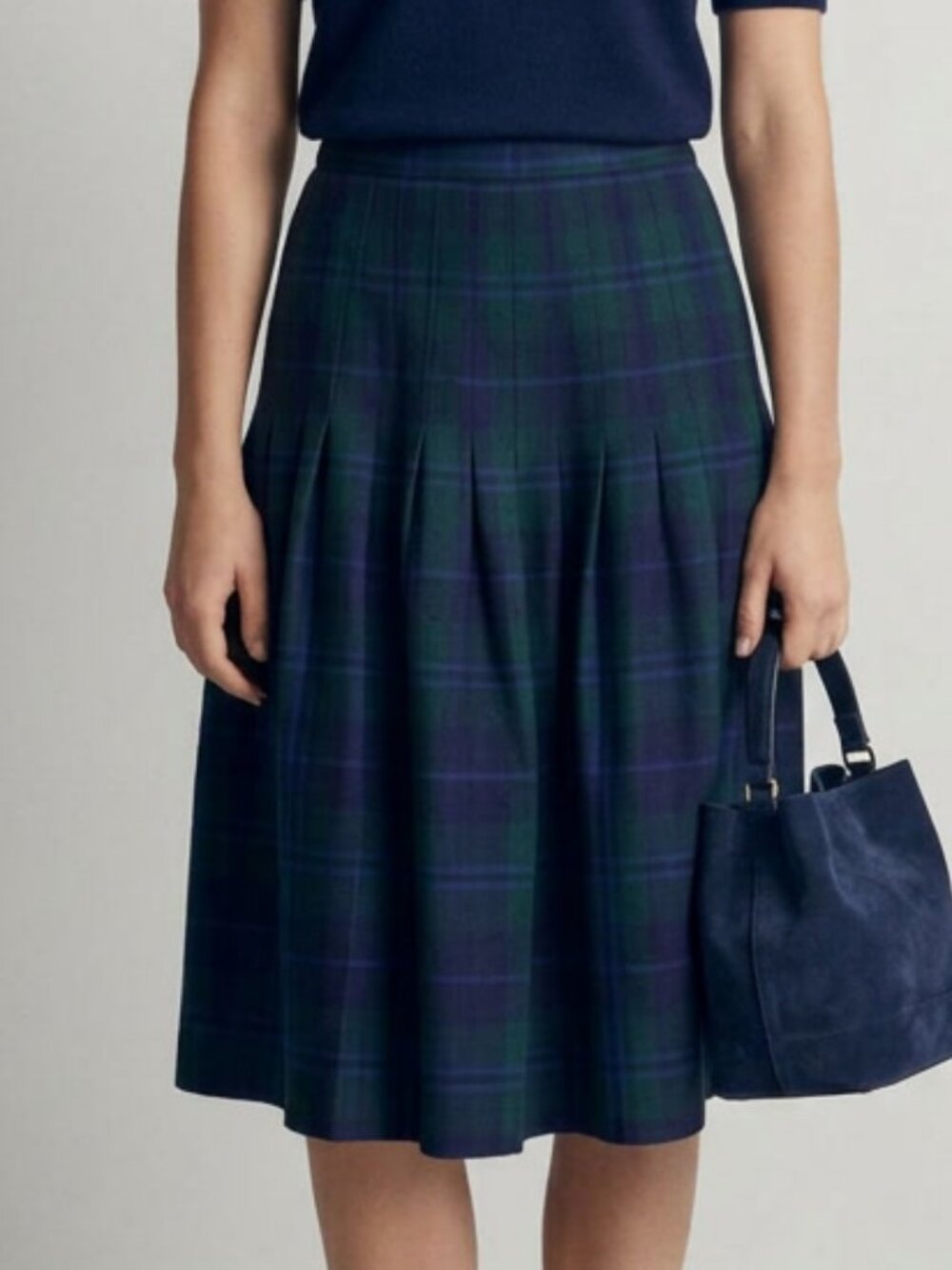 Vintage Pure Virgin Wool Plaid Drop Waist Midi Length Pleated Skirt Size S